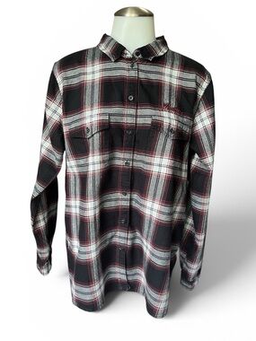 Indian Motorcycle Plaid Button Down Shirt Size Large Embroidered black red white